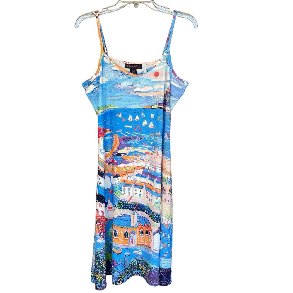 Elena Wang Womens Dress Medium Multicolor Travel Adjustable Strap Sundress Vneck